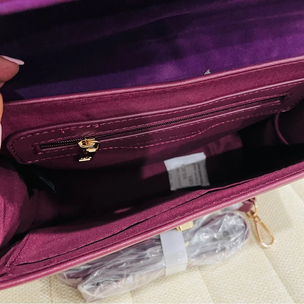 NEW Badgley Mischka Plum Vegan Leather Studded Top Handle‎ Satchel Crossbody Bag
